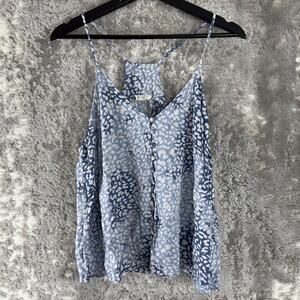 Lovestitch Size L Abstract Button Front Tank Top Blue Sleeveless V Neck